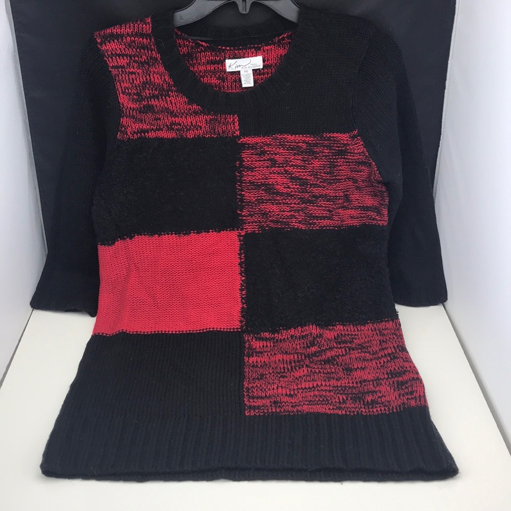Kim Rogers petite red and black 3/4 sleeve sweater